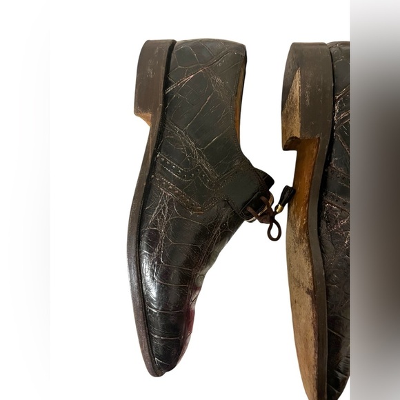 Mauri Alligator Skin Lace-Up Dark Brown Oxford Shoes US 9 Handmade Italy main image 5